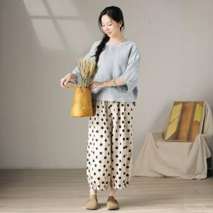 French Chic Pastel Blue Linen Shirt for Women