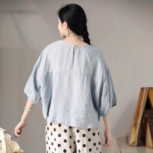 French Chic Pastel Blue Linen Shirt for Women