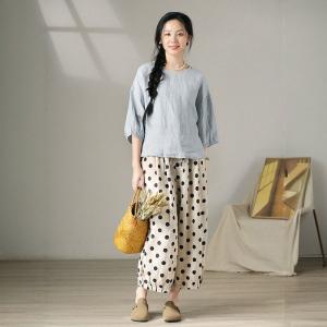 French Chic Pastel Blue Linen Shirt for Women
