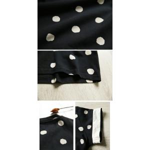 Short Sleeves Cotton Black Polka Dots T-shirt