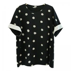 Short Sleeves Cotton Black Polka Dots T-shirt