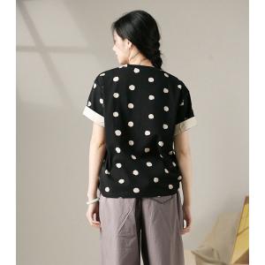 Short Sleeves Cotton Black Polka Dots T-shirt