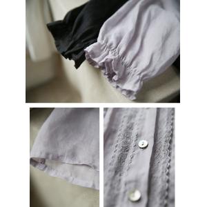 Lace Collar Pleated Ramie Loose Sheer Blouse