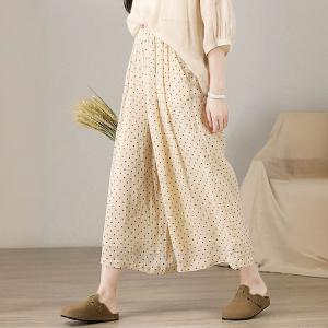 Beach Style Little Dots Ramie Palazzo Pants