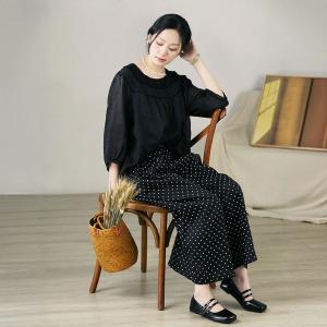 Beach Style Little Dots Ramie Palazzo Pants