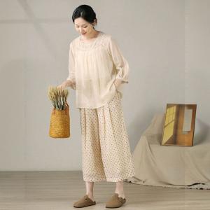Beach Style Little Dots Ramie Palazzo Pants