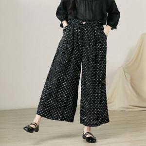 Beach Style Little Dots Ramie Palazzo Pants