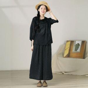 Beach Style Little Dots Ramie Palazzo Pants