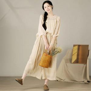 Beach Style Little Dots Ramie Palazzo Pants