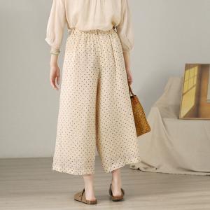 Beach Style Little Dots Ramie Palazzo Pants