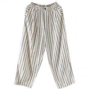 Vertical Striped Cotton Linen High Rise Pants