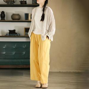 Pop Yellow Cotton Loose Straight Leg Pants