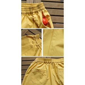 Pop Yellow Cotton Loose Straight Leg Pants