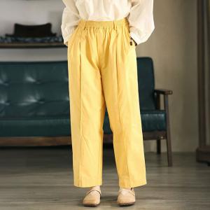 Pop Yellow Cotton Loose Straight Leg Pants