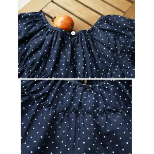 Little White Dots Cotton Linen Oversized Blue Blouse
