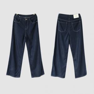 High Waist Dark Blue Straight Legs Long Jeans