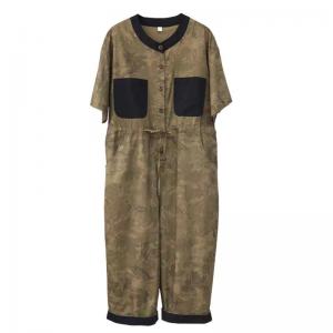 Tied Waist Short Sleeves Leaf Printed Casual Jumpsuits