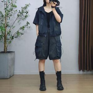 Hooded Short Jean Jacket with Baggy Jorts Sets