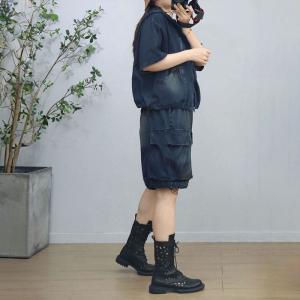 Hooded Short Jean Jacket with Baggy Jorts Sets