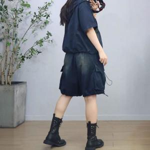Hooded Short Jean Jacket with Baggy Jorts Sets