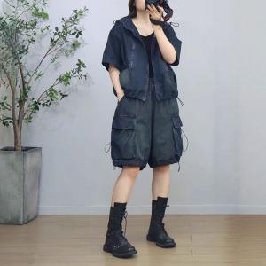 Hooded Short Jean Jacket with Baggy Jorts Sets
