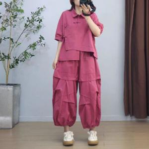 Chinese Frog Buttons Shirt with Plus Size Casual Pants