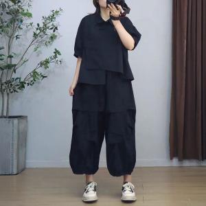 Chinese Frog Buttons Shirt with Plus Size Casual Pants