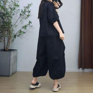 Chinese Frog Buttons Shirt with Plus Size Casual Pants