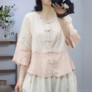 Qipao Style Frog Buttons Embroidery Blouse