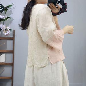 Qipao Style Frog Buttons Embroidery Blouse