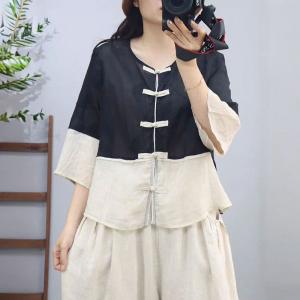 Qipao Style Frog Buttons Embroidery Blouse