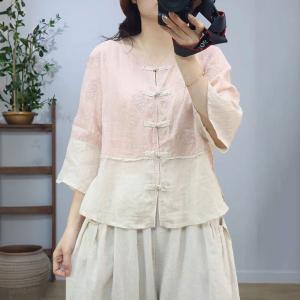 Qipao Style Frog Buttons Embroidery Blouse