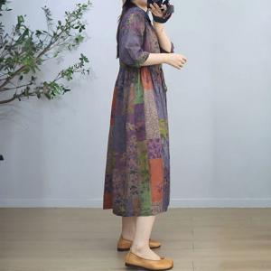 Lace Up Color Blocks Ramie Summer Dress