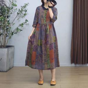Lace Up Color Blocks Ramie Summer Dress