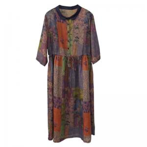 Lace Up Color Blocks Ramie Summer Dress