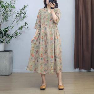 Crochet Lace Tied Waist Loose Floral Hawaii Dress