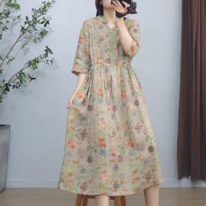 Crochet Lace Tied Waist Loose Floral Hawaii Dress