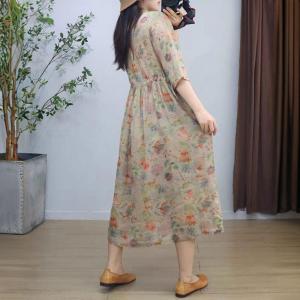 Crochet Lace Tied Waist Loose Floral Hawaii Dress