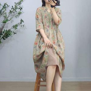 Crochet Lace Tied Waist Loose Floral Hawaii Dress