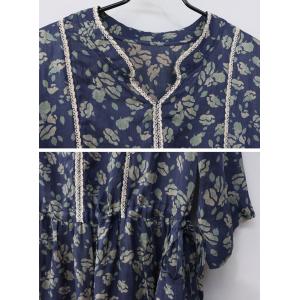 Empire Waist Floral Blue Ramie Beach Dress
