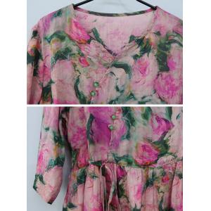 Pink Roses Tied Waist Summer Midi Dress