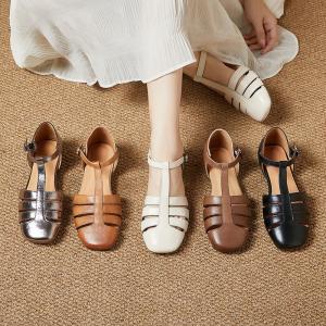 T-Strap Leather Summer Flat Gladiator Sandals