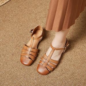 T-Strap Leather Summer Flat Gladiator Sandals