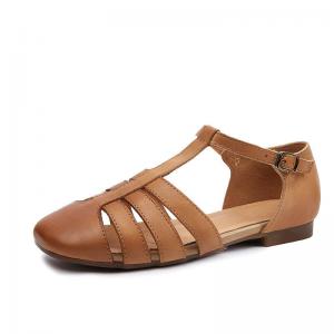 T-Strap Leather Summer Flat Gladiator Sandals