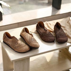 Breathable Holes Leather Wide Toe Flats