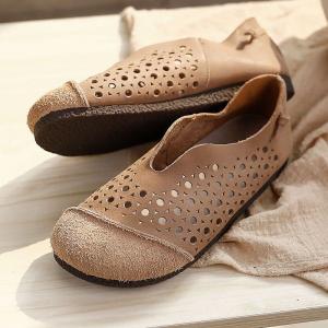 Breathable Holes Leather Wide Toe Flats