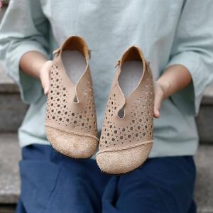 Breathable Holes Leather Wide Toe Flats