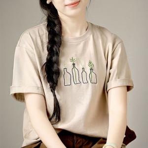 Casual Oversized Bottles Embroidered T-shirt