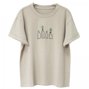 Casual Oversized Bottles Embroidered T-shirt