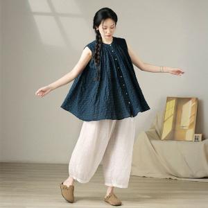 Loose-Fit Sleeveless Gingham Tunic Vest